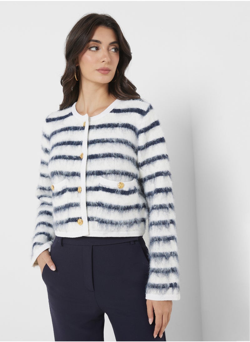 4th & Reckless - Stipe Button Detail Cardigan - Image 1