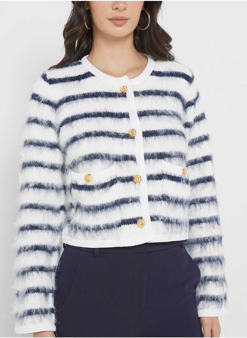 4th & Reckless - Stipe Button Detail Cardigan - Image 1