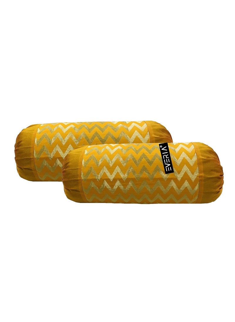 EVERIA EVERIA Jacquard Silk Bolster Cover 16x31 inch Pack of 2 YellowGold  - Image 1