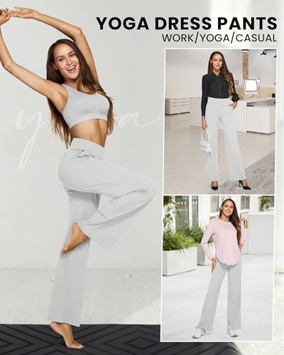 G4Free High Waist Pants for Women Wide Straight Leg Sweatpants with Pockets Loose Fashionable Yoga Lounge Casual Clothing(Light Grey,L,31") - Image 3