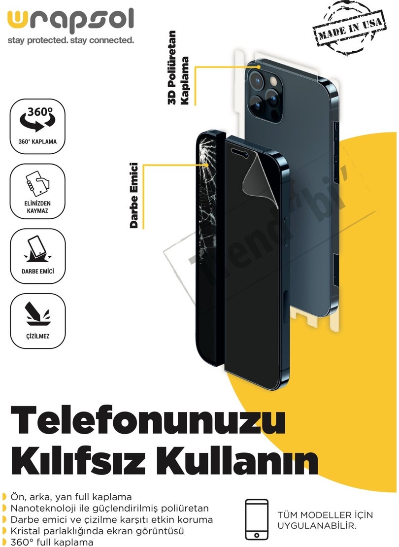 Wrapsol - iPhone 15 Plus Full Body 360 Degree Front Back Side Protective Polyurethane Film - Image 1
