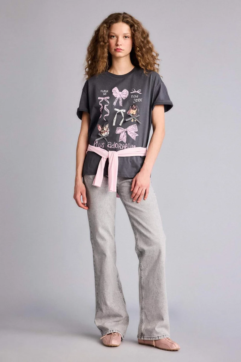 Defacto Oversize Fit Crew Neck Printed Short Sleeve T-Shirt