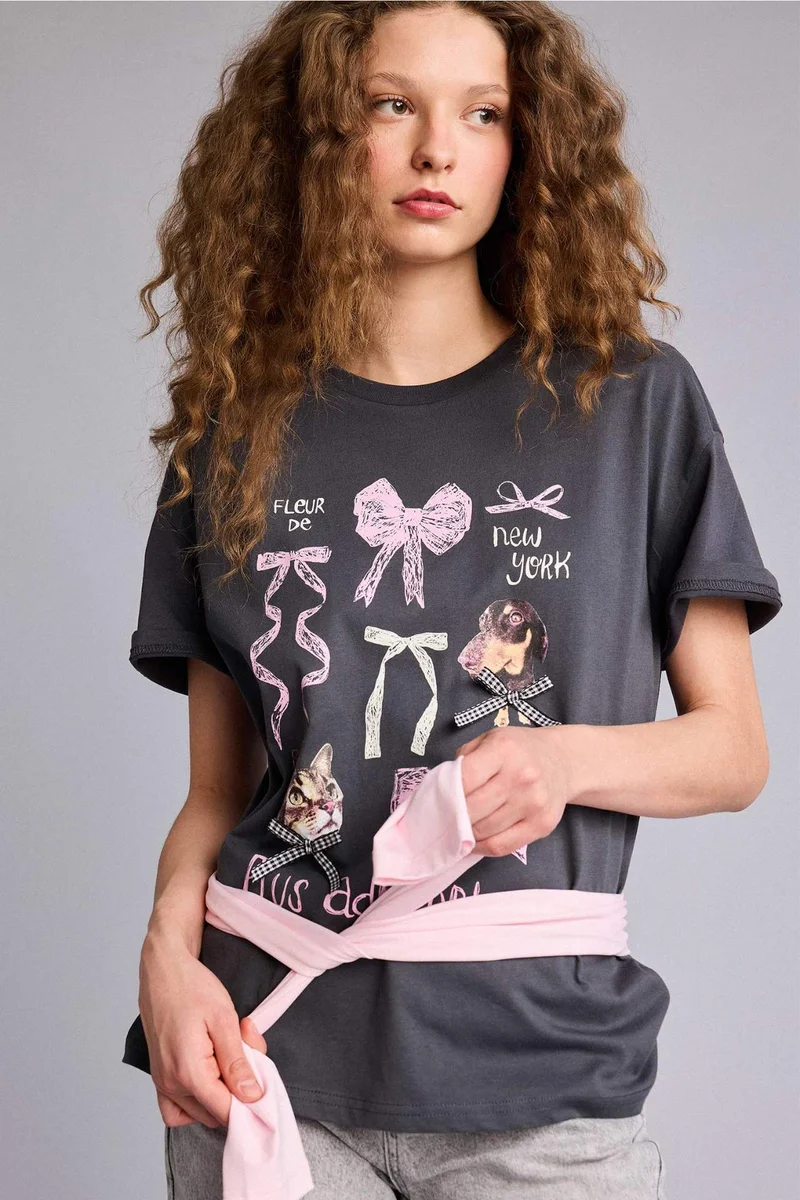 Defacto Oversize Fit Crew Neck Printed Short Sleeve T-Shirt