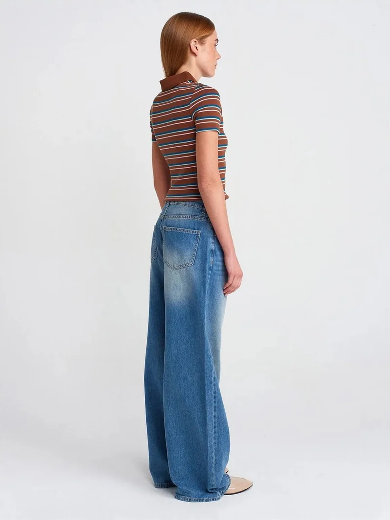 ديلفين Dilvin High-Waist Wide-Leg Cotton Denim Jeans