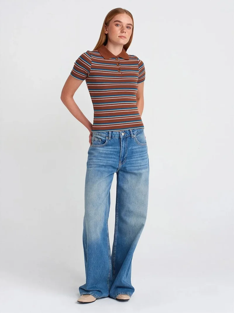 ديلفين Dilvin High-Waist Wide-Leg Cotton Denim Jeans