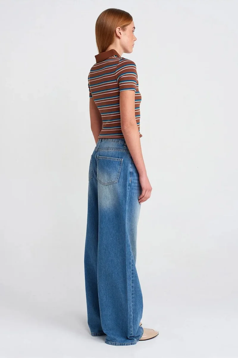 Dilvin Light-Mid Blue Denim DILVIN High-Waist Wide-Leg Cotton Denim Jeans for Women | Best Price UAE