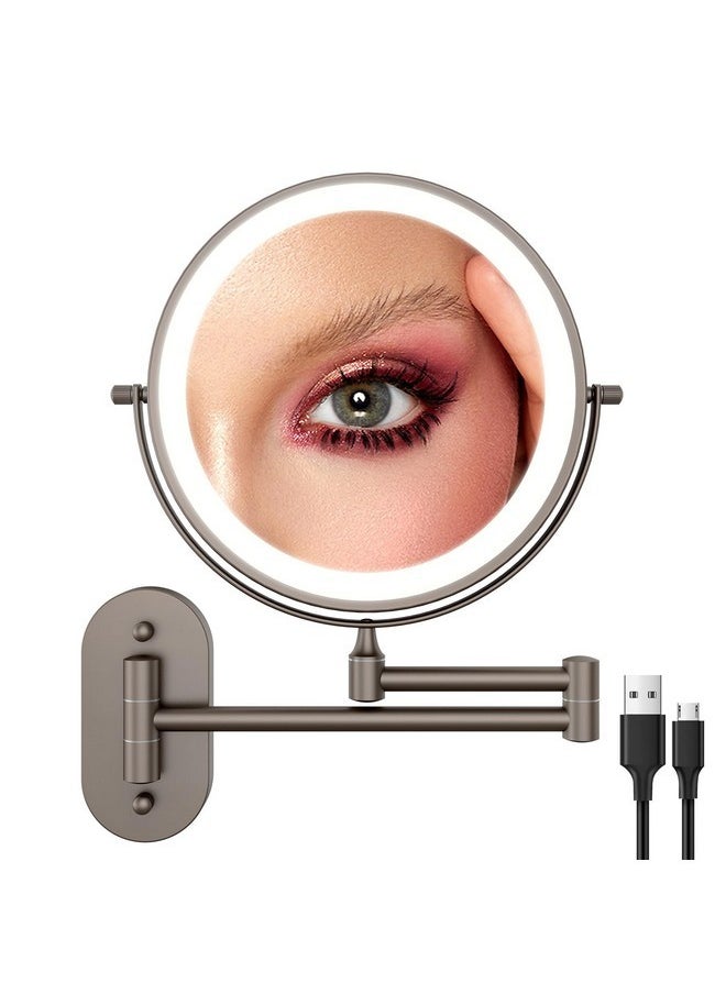 FASCINATE Rechargeable Wall Mounted Lighted Vanity Mirror 8 Inch 1X/10X Magnifying Makeup Mirror With 3 Color Lights, Double Sided Dimmable, 360 Degree Screen Touch,Bathroom Shaving Mirror (Gunblack)  - Image 1
