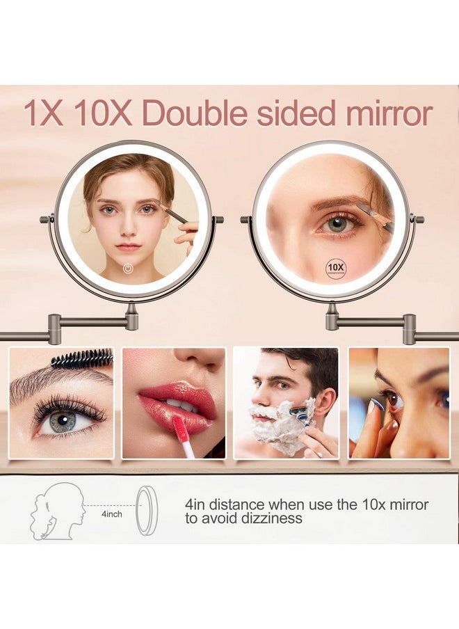 FASCINATE Rechargeable Wall Mounted Lighted Vanity Mirror 8 Inch 1X/10X Magnifying Makeup Mirror With 3 Color Lights, Double Sided Dimmable, 360 Degree Screen Touch,Bathroom Shaving Mirror (Gunblack)  - Image 5