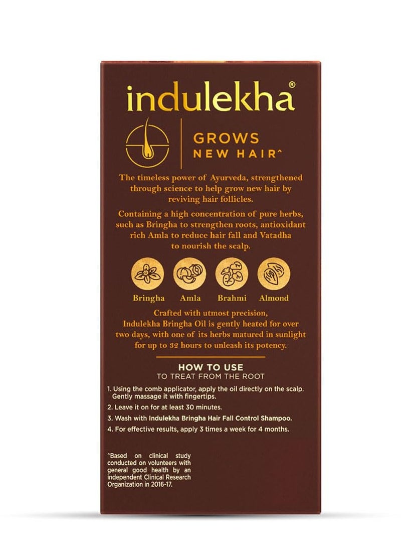 INDULEKHA - Bringha Ayurvedic Hair Oil 100 ml Hair Fall Control and Hair Growth with Bhringraj and Coconut Oil - Comb Applicator Bottle for Men and Women - Image 1