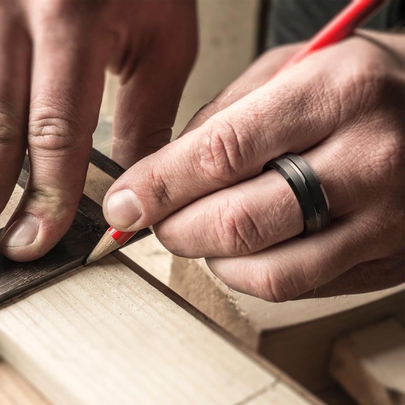 King Will Tungsten Carbide Wedding Band for Men Women-8mm Width in Black with Grooved Center Wedding Ring Suitable Suitable for Work, Gym Comfort Fit Size 11 - Image 4