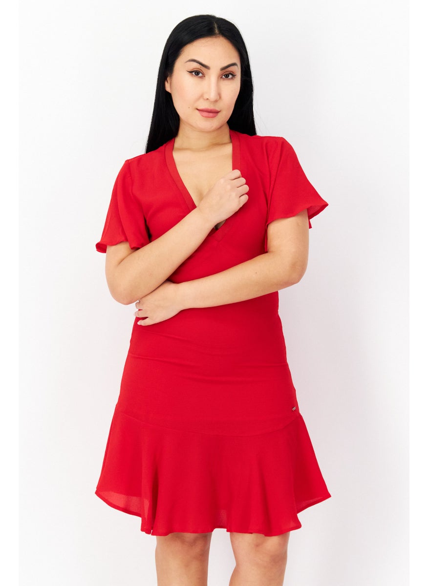 Pepe Jeans Women Plain Mini Dress, Red  - Image 1