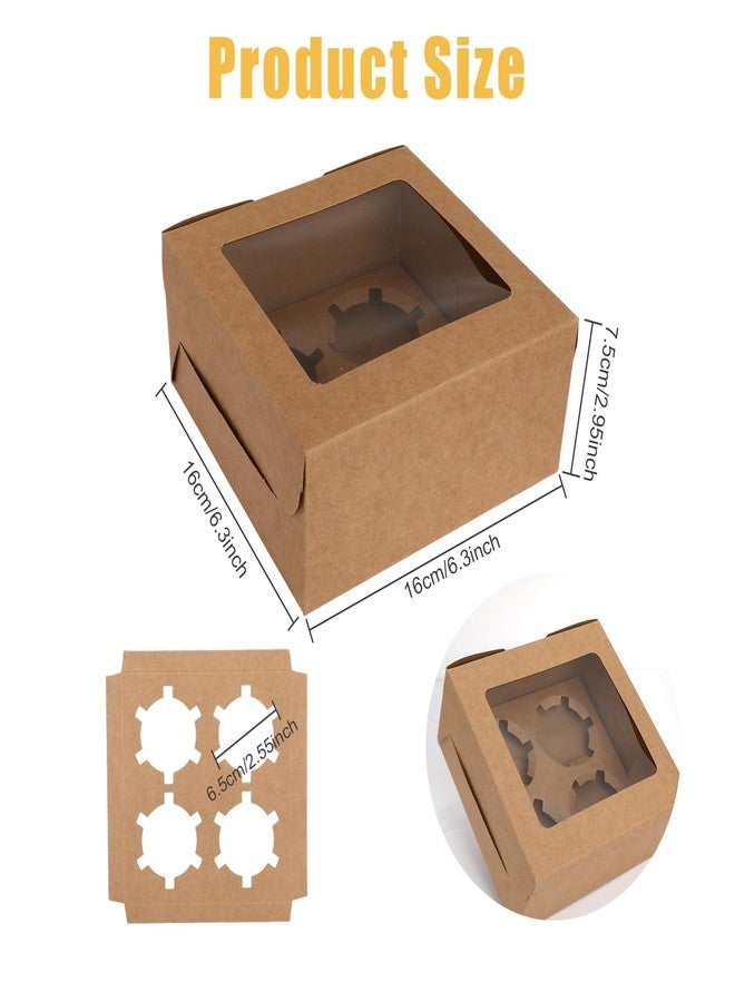 Qiuruoo 20 PCS Wood Color Paper Cupcake Boxes 4 Count and Clear Window for Valentine, Birthday, Wedding, Bakery Supplies and Party, Which Can Be Used as Bento Cake Box - Image 2