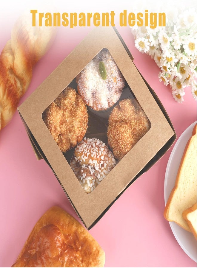 Qiuruoo 20 PCS Wood Color Paper Cupcake Boxes 4 Count and Clear Window for Valentine, Birthday, Wedding, Bakery Supplies and Party, Which Can Be Used as Bento Cake Box - Image 5