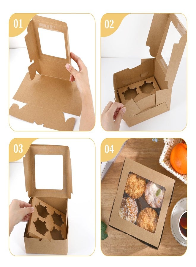 Qiuruoo 20 PCS Wood Color Paper Cupcake Boxes 4 Count and Clear Window for Valentine, Birthday, Wedding, Bakery Supplies and Party, Which Can Be Used as Bento Cake Box - Image 3