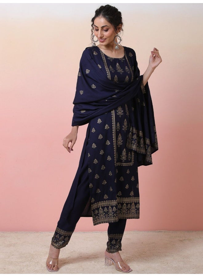AKS Ethnic Motifs Printed Kurta & Trousers With Dupatta - Image 5