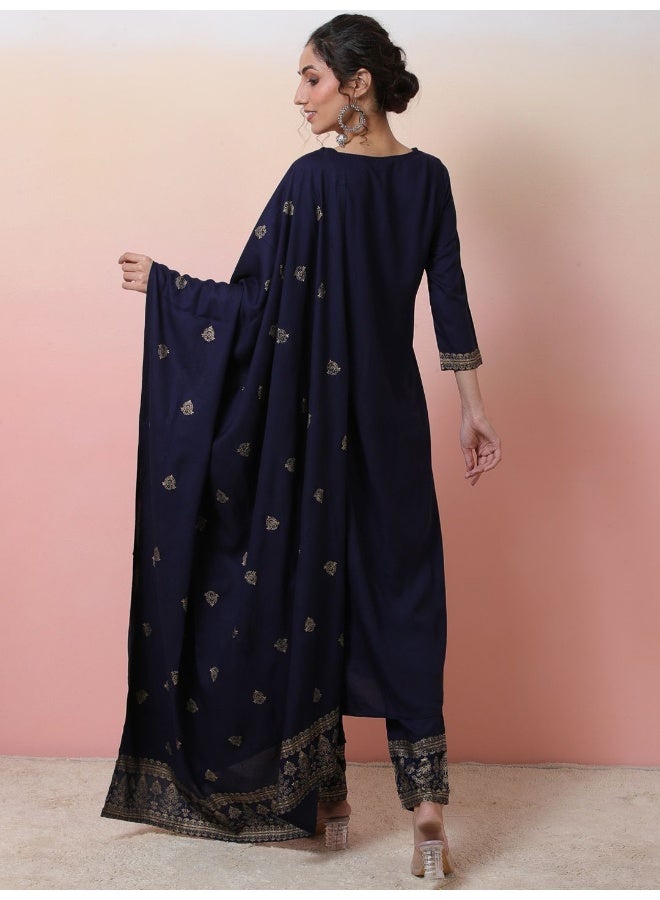 AKS Ethnic Motifs Printed Kurta & Trousers With Dupatta - Image 4