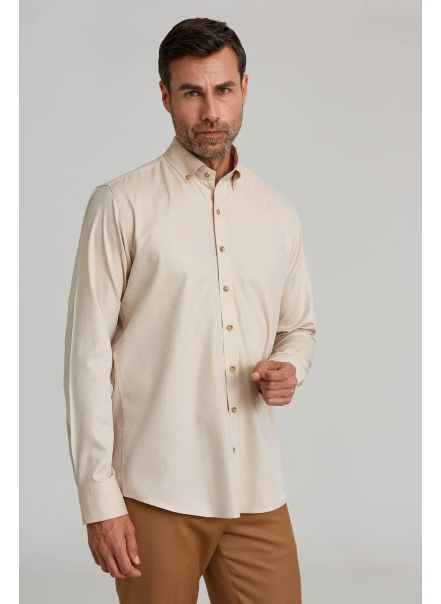 Bisse Sports Shirt Regular Fit Long Sleeve Pasha Collar Buttoned Slim Diagonal Sports Beige GMARS0322301203_D07