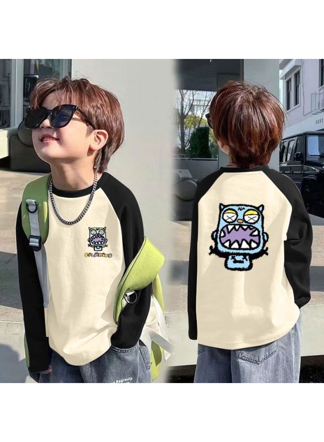 Children's Autumn And Winter New Round Neck German Velvet Bottoming Shirt, Warm Splicing T-shirt, Boys' Cartoon Top