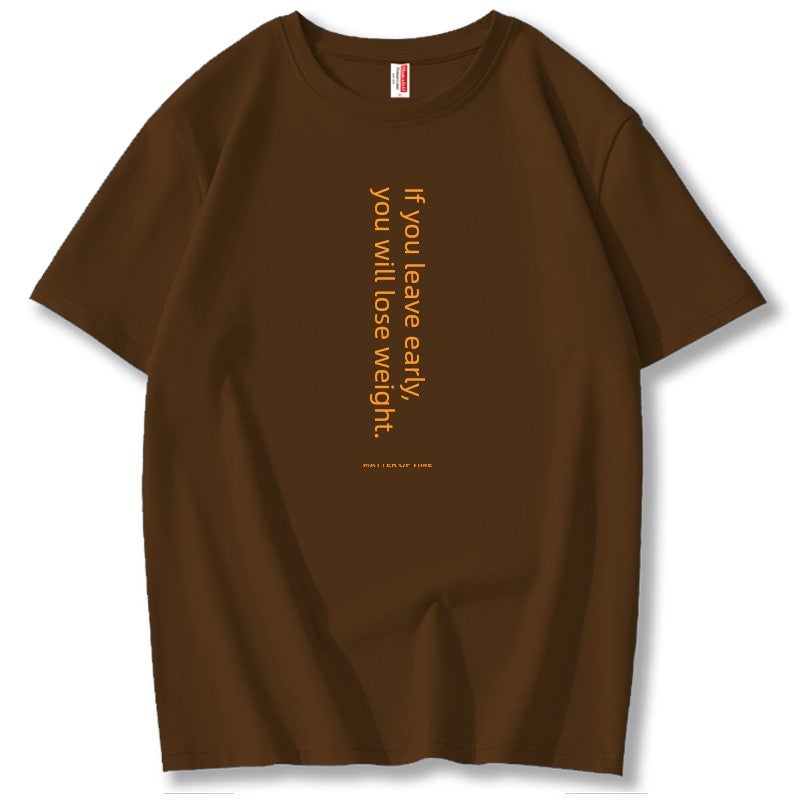 Summer Hong Kong style will eventually lose weight. Fun text short-sleeved t-shirt for men, loose cotton, temporarily fat. Creative T-shirt on Instagram trend - Image 1