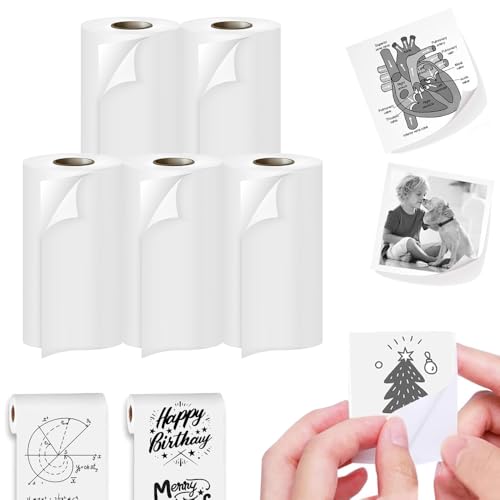 Seznik Sticky Adhesive Thermal Paper Rolls, Continuous 57mm Width Thermal Paper, 2 inch Thermal Paper for Mini Thermal Printer (White-57mm Width - Continuous Sticky Roll-Pack of 5) - Image 1
