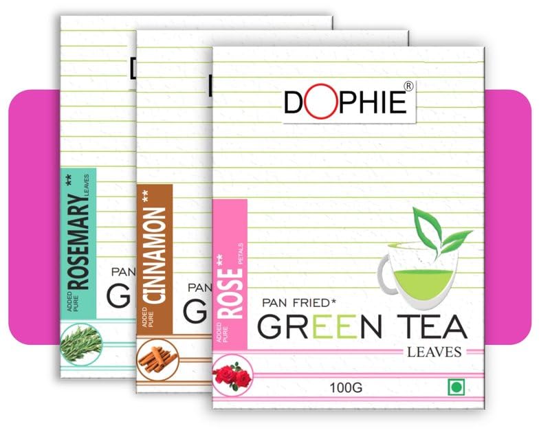 Dophie Rose green tea-1,Cinnamon green tea -1,Rosemary green tea -1 (COMPO PACK-3)|Green tea with added herbs/spices|loose green tea| Less Bitter |More Antioxidants(100 * 3)(300g)