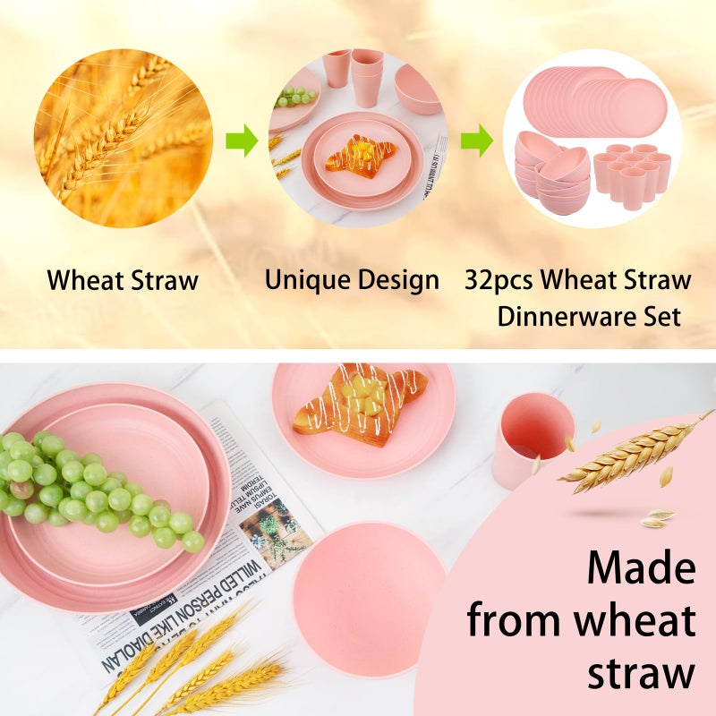 Supernal Pink Wheat Straw Dinnerware Sets,Unbreakable Dishes for 8, Plate and Bowls Sets, Reusable Plates, Dishwasher Safe Plates,Plastic Dinnerware Set, Pink Plastic Tableware - Image 4