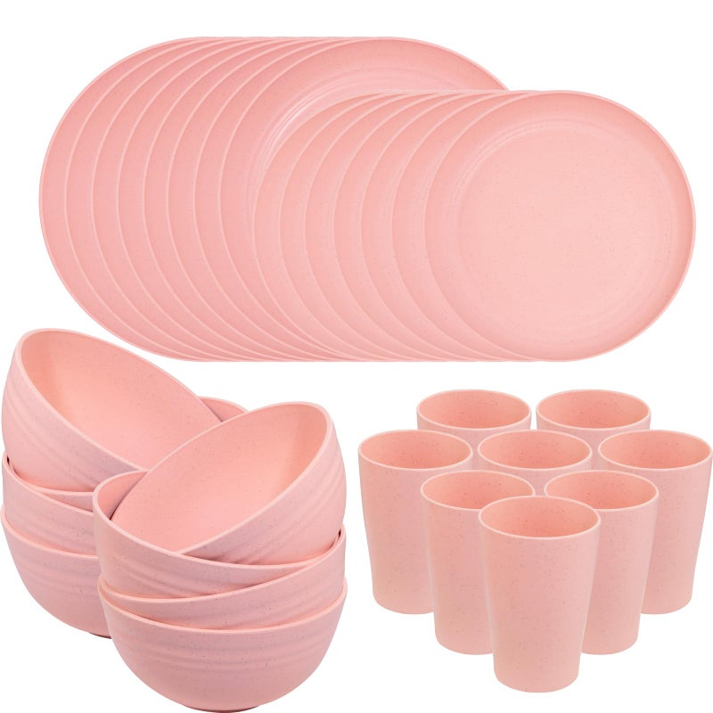 Supernal Pink Wheat Straw Dinnerware Sets,Unbreakable Dishes for 8, Plate and Bowls Sets, Reusable Plates, Dishwasher Safe Plates,Plastic Dinnerware Set, Pink Plastic Tableware - Image 1