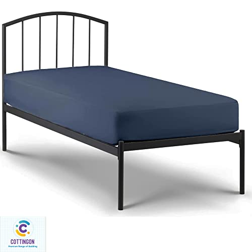 Cottingon Cot Sheet 33 x 75Cot Sheets Set Egyptain Cotton Sheet Set 4 PCs Cot Size Mattress Sheets Fitted for Narrow TwinCamp BunkRv BunkGuest Bedto fit Upto 47 deep Mattress Navy Blue Solid - Image 3