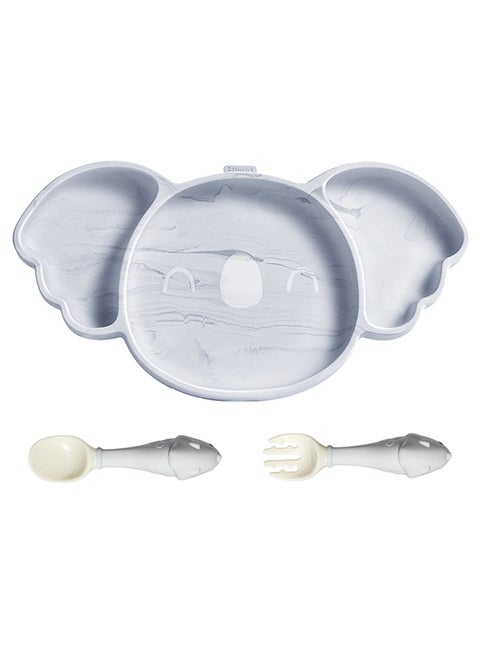 Babycare - Silicone Divided Plate Set, Elephant Design, Monin Blue, BPA-Free, Non-Toxic, Safe for Babies, Easy to Clean, Durable Plate, Divided Sections, Non-Slip Base, Ideal for Toddlers and Infants