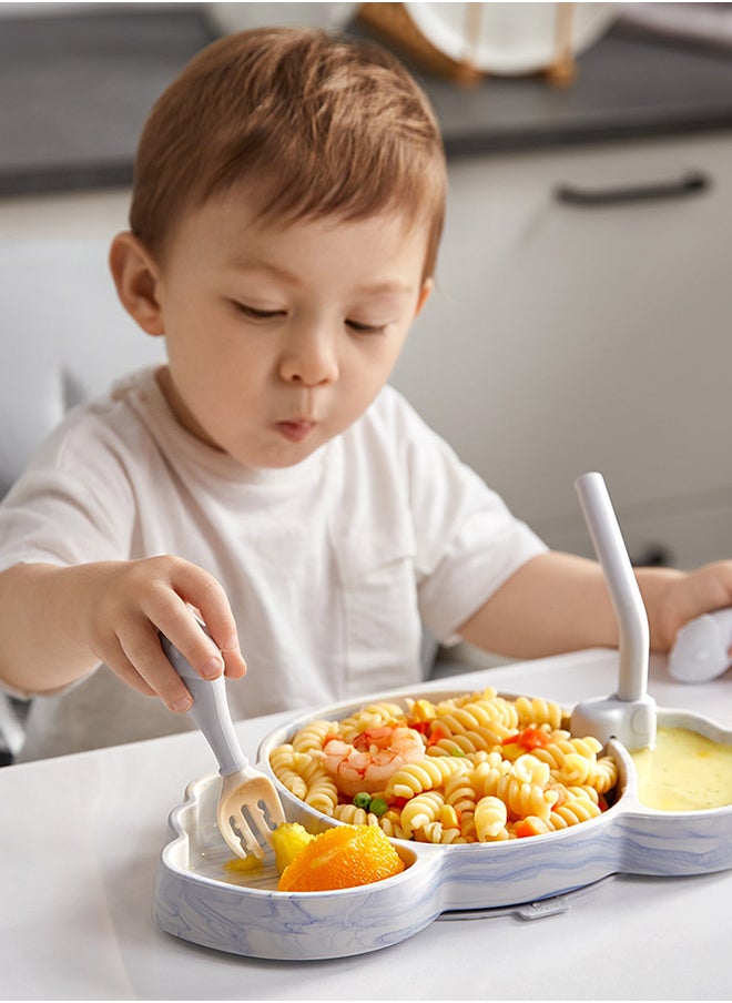 Babycare - Babycare - Silicone Divided Plate Set, Elephant Design, Monin Blue, BPA-Free, Non-Toxic, Safe for Babies, Easy to Clean, Durable Plate, Divided Sections, Non-Slip Base, Ideal for Toddlers and Infants - Image 1