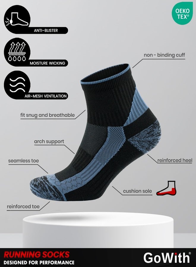 GoWith Unisex Athletic Fit Running Socks, Anti-Blister Cushioned Performance Socks, Seamless Padded Workout Socks, 2 Pairs, Black-Jeans, Large, M 3593 - Image 5