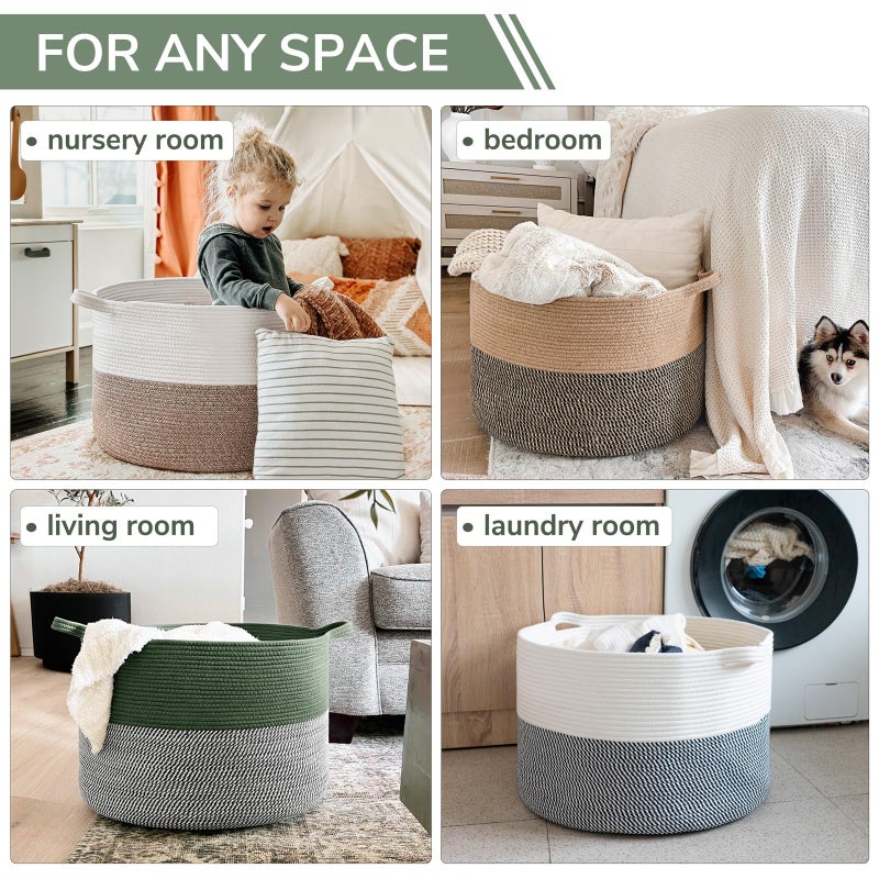 INDRESSME INDRSSME Large Laundry Storage Basket, 21.7 x13. 8 - Decorative Rope Blanket Basket for Organizing Bedroom, Living Room, Nursery, Toy Storage for Colthes Towel, Empty Gift Baskets -Green - Image 5