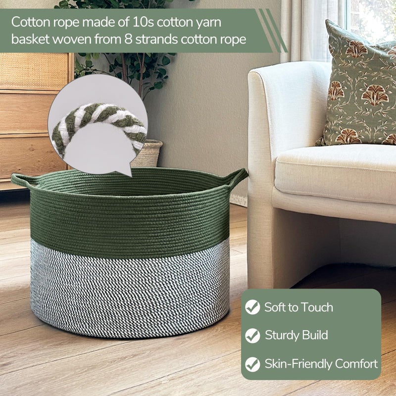 INDRESSME INDRSSME Large Laundry Storage Basket, 21.7 x13. 8 - Decorative Rope Blanket Basket for Organizing Bedroom, Living Room, Nursery, Toy Storage for Colthes Towel, Empty Gift Baskets -Green - Image 2