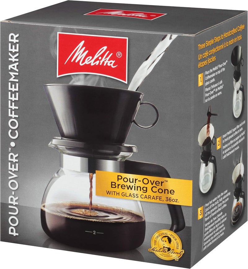 Melitta PourOver Coffee Brewer W Glass Carafe Holds 6  6 Oz Cups Black - Image 3