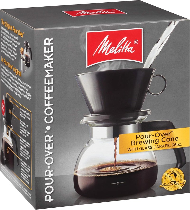Melitta PourOver Coffee Brewer W Glass Carafe Holds 6  6 Oz Cups Black - Image 1