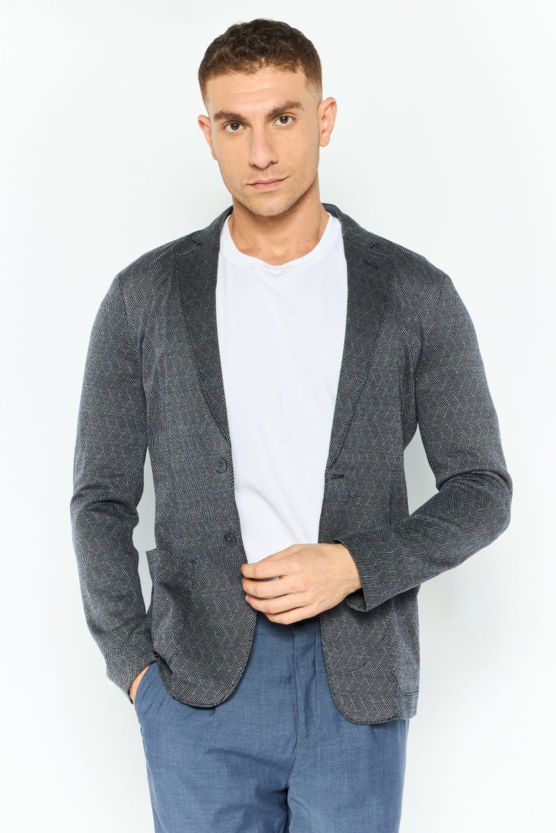 EMPORIO ARMANI Men Regular Fit Abstract Formal Blazer, Charcoal - Image 1
