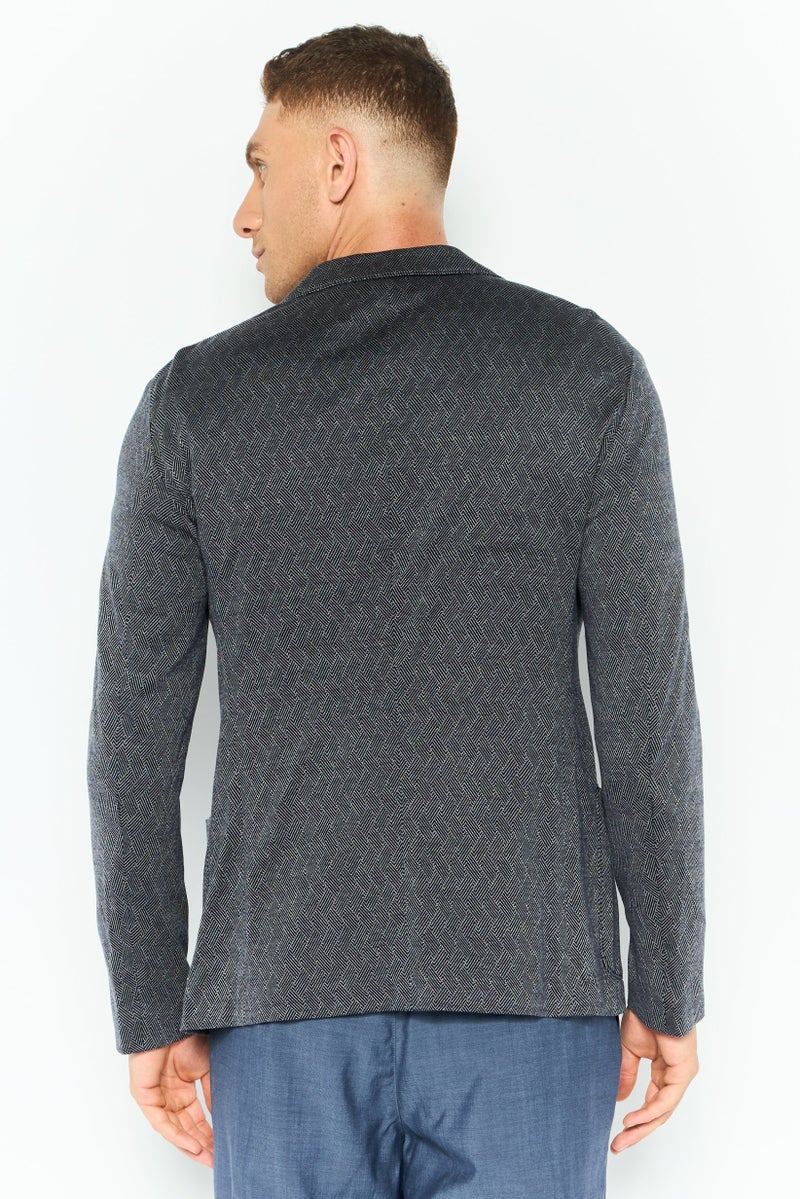 EMPORIO ARMANI Men Regular Fit Abstract Formal Blazer, Charcoal - Image 3