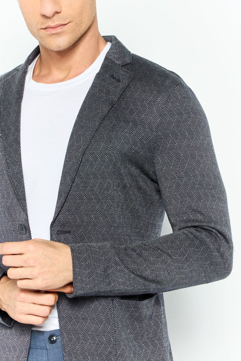 EMPORIO ARMANI Men Regular Fit Abstract Formal Blazer, Charcoal - Image 2