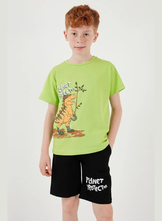 Lela Lela Cotton Regular Fit Crew Neck Shorts Bottom-Top Set Boy SET 6212009