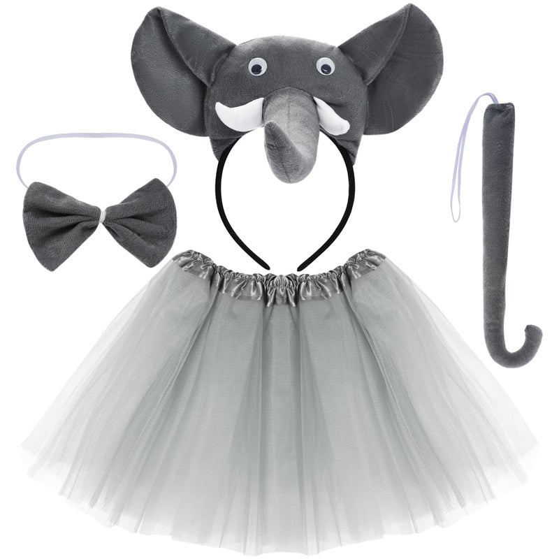 Dxhycc Elephant 3D Animal Costume Gray Elephant Costume Set Including Headband Tail Bowtie Tutu for Halloween Dress Up Party