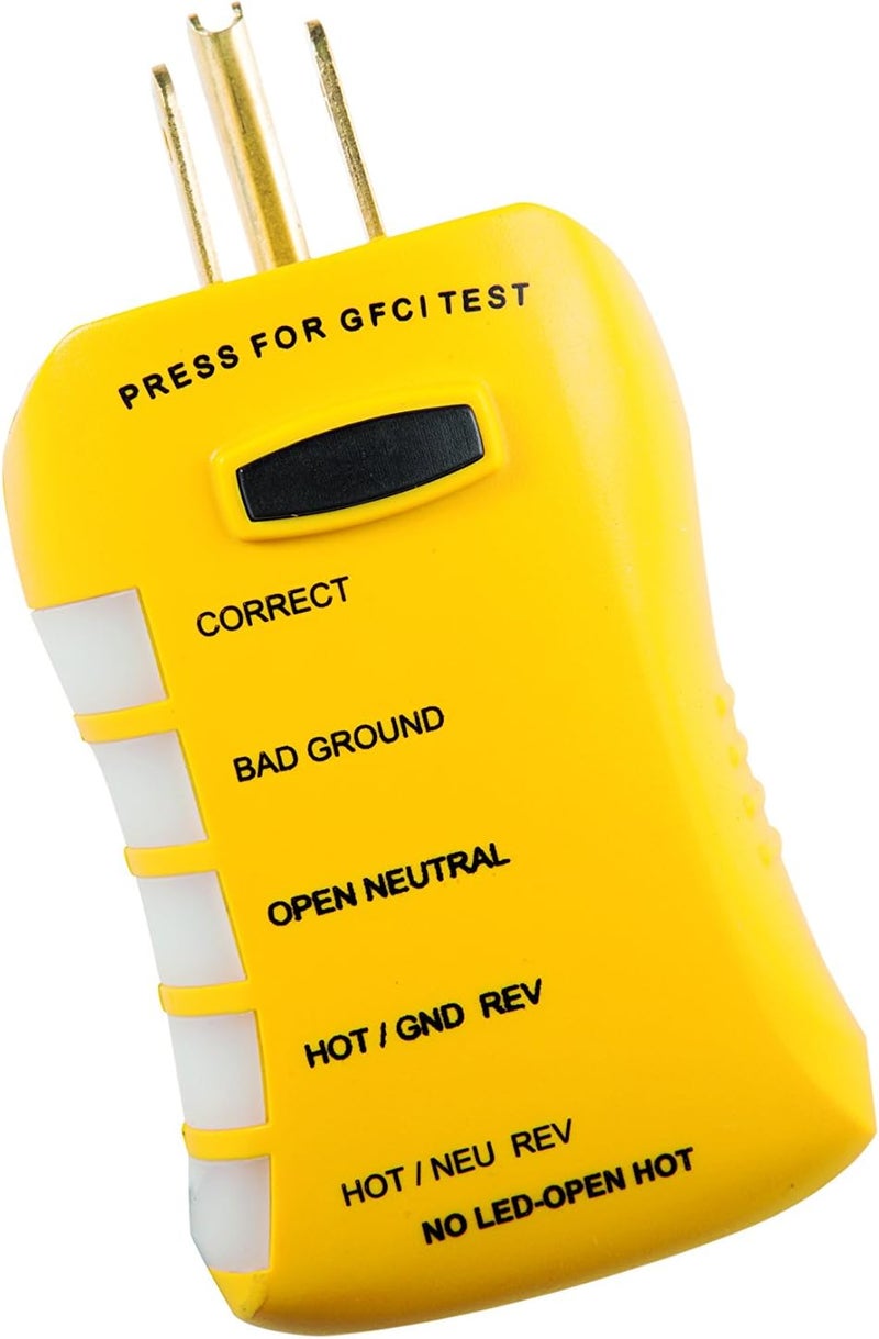 SPERRY Instruments HGT6520, Stop Shock II-Single, DIY Testing-120V AC, 3 Color LED Indicator, Comfort Grip, Patented GFCI Outlet Tester, Yellow - Image 1