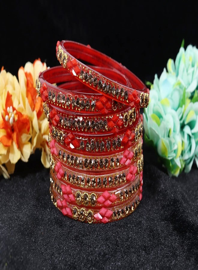 NMII Glossy Finished Glass Bangles Set Studded with Zircon Gemstone and Beads For Women and Girls - Image 4