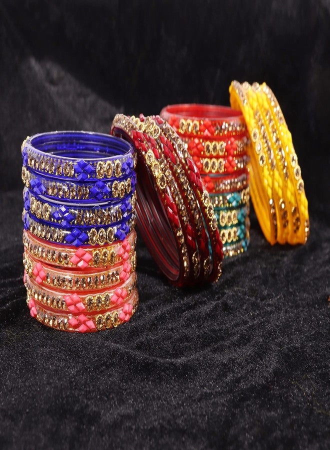 NMII Glossy Finished Glass Bangles Set Studded with Zircon Gemstone and Beads For Women and Girls - Image 2
