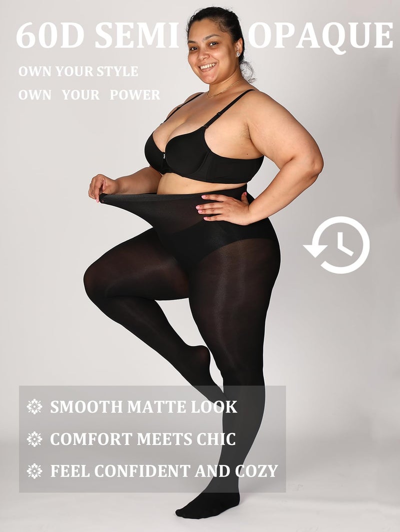 MERYLURE Black Plus Size Tights for Women, High Waist Nylon Fashion Pantyhose, Semi Opaque Soft Stockings, 3X/4X - Image 4