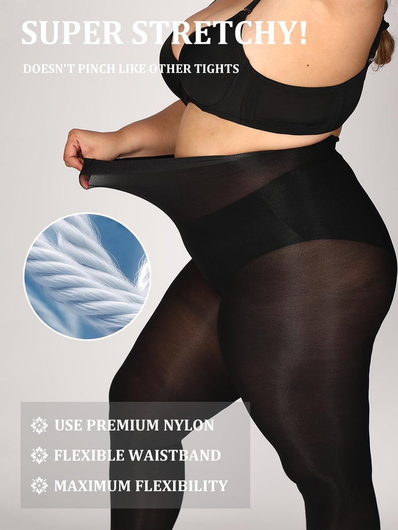 MERYLURE Black Plus Size Tights for Women, High Waist Nylon Fashion Pantyhose, Semi Opaque Soft Stockings, 3X/4X - Image 3