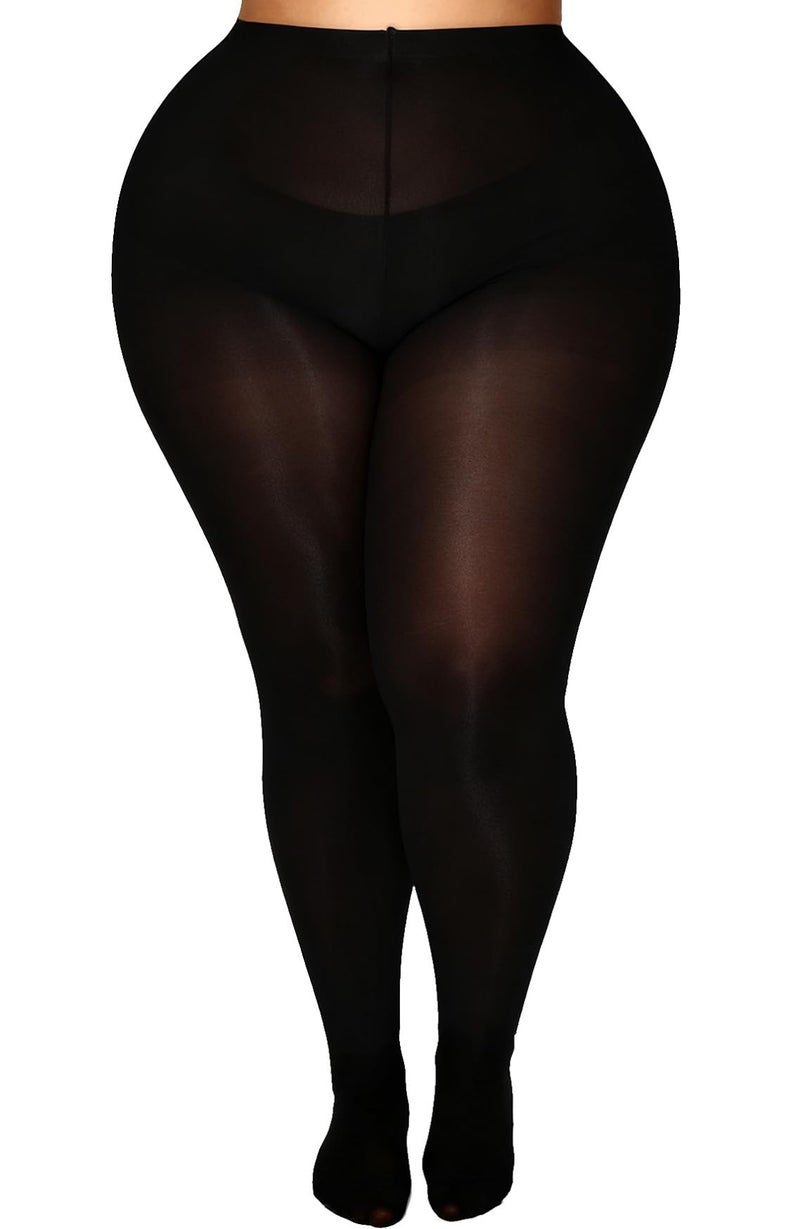 MERYLURE Black Plus Size Tights for Women, High Waist Nylon Fashion Pantyhose, Semi Opaque Soft Stockings, 3X/4X - Image 1