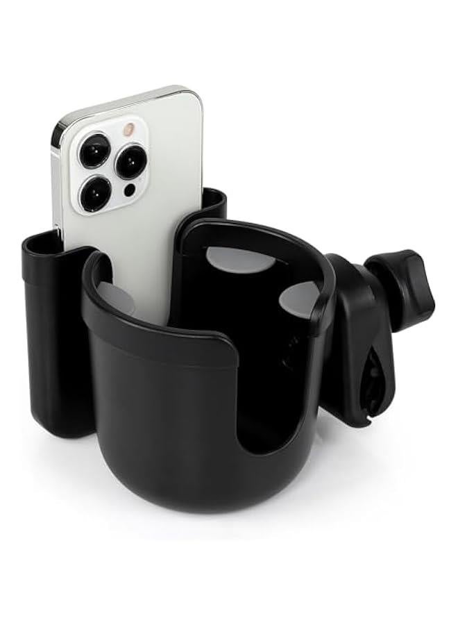 2-in-1 Walker Cup Holder with Phone Holder, Wheelchair Cup Holder, Rollator Cup Holder, Cup and Phone Holder for Walker, Wheelchair, Rollator, Mobility Scooter, Black - Image 1
