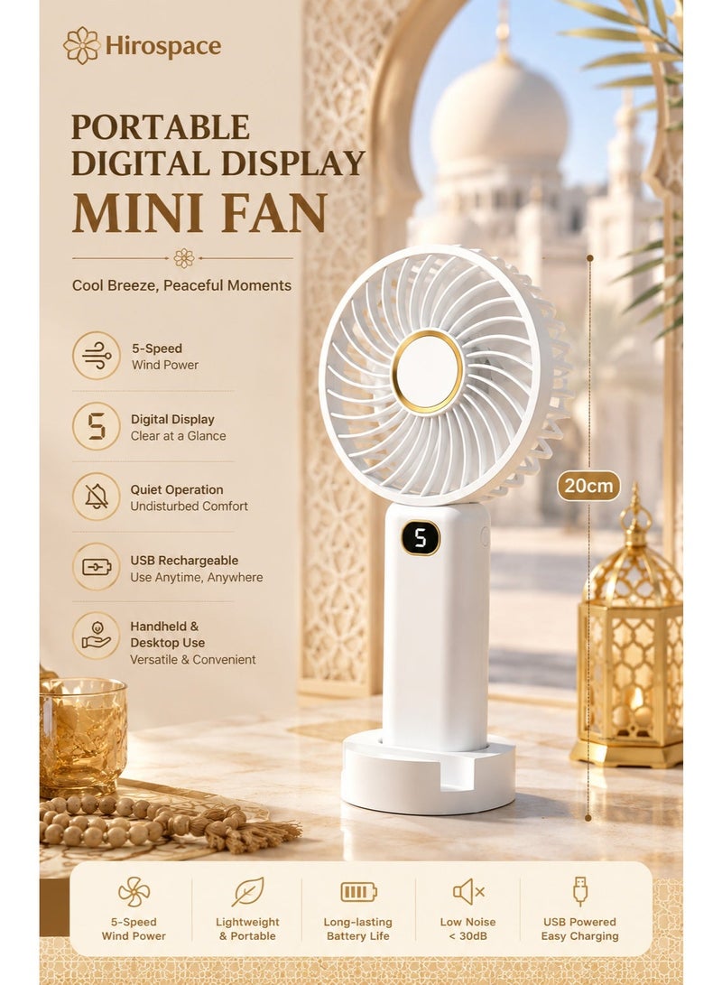 Hirospace Portable Handheld Fan-5 Gear Personal Fan-Mini Fan Multifunctional-Digital Display Silent Fan-Long Endurance Pocket Fan - Image 1