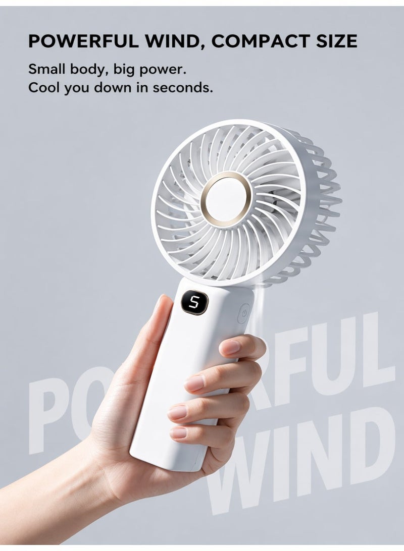 Hirospace English：Digital Display Handheld Portable Fan, 5 Speed Quiet Operation, Large Battery USB Rechargeable Mini Cooling Fan for Travel, Outdoor, Office, Ramadan Daily Use - Image 4