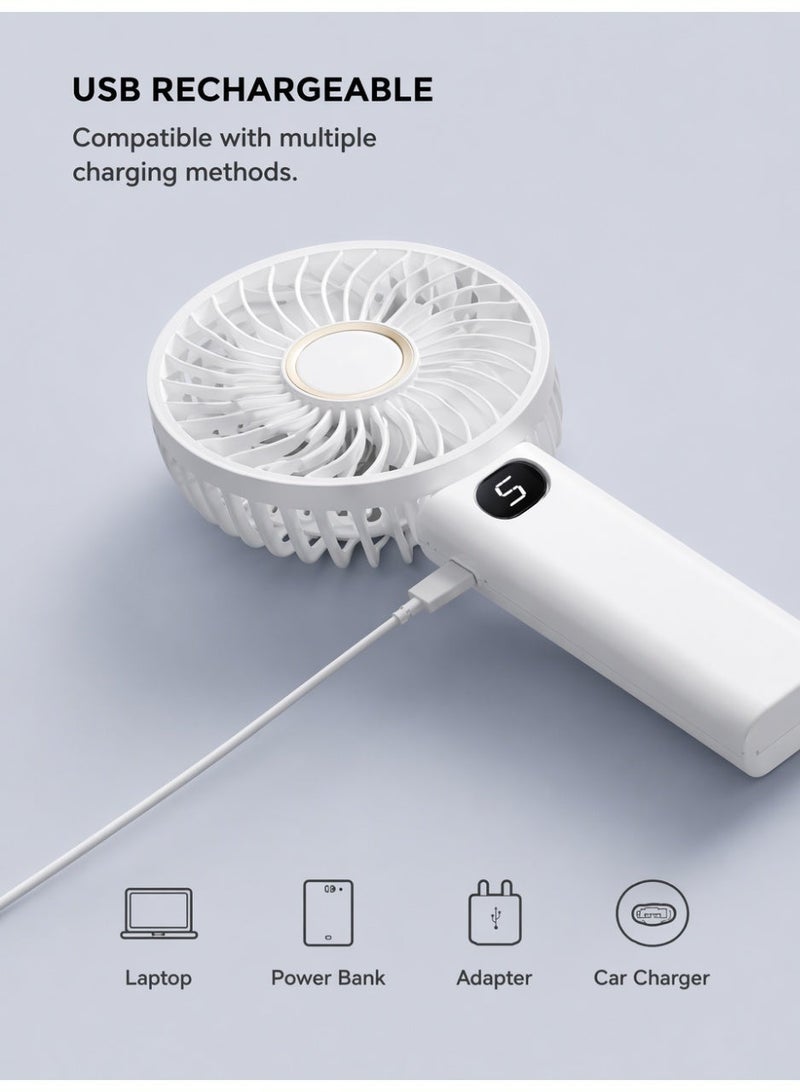 Hirospace English：Digital Display Handheld Portable Fan, 5 Speed Quiet Operation, Large Battery USB Rechargeable Mini Cooling Fan for Travel, Outdoor, Office, Ramadan Daily Use - Image 5